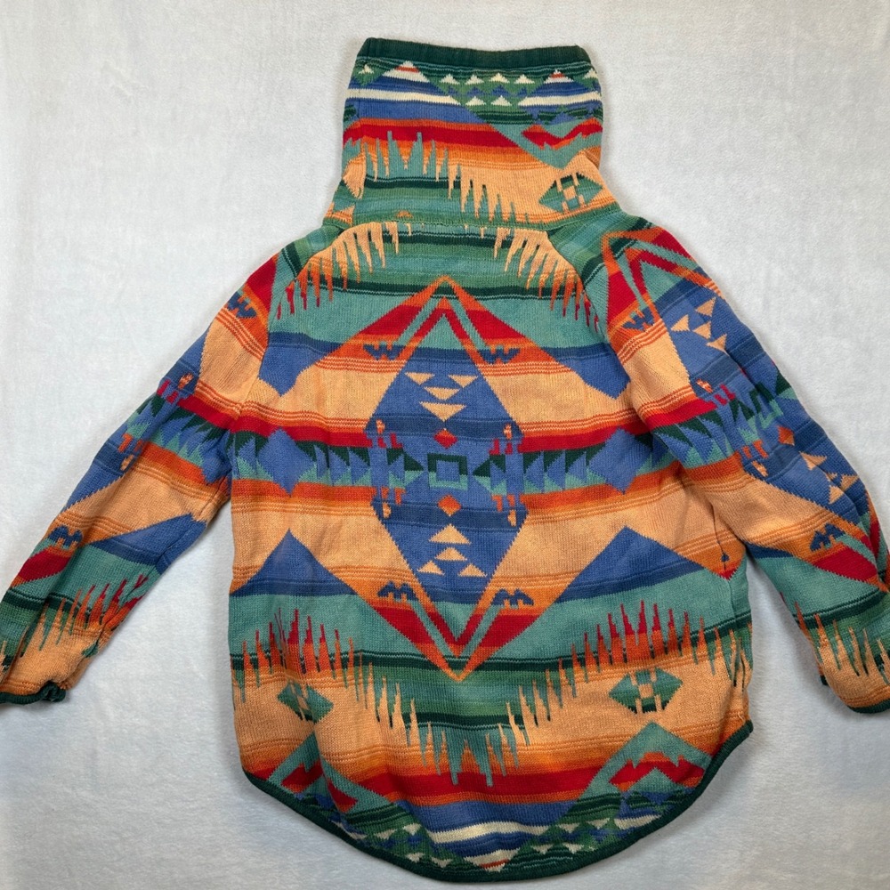 Chaps Large Southwestern Aztec Cotton Knit Cowl Neck Sweater Multi Native - Picture 4 of 9